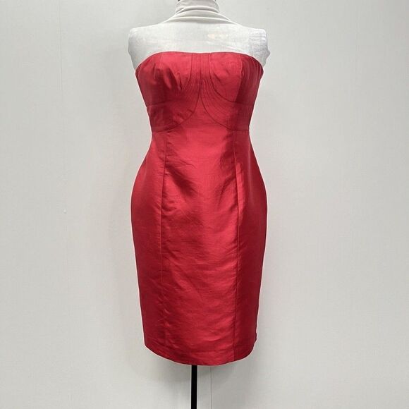 Kay Unger Silk Strapless Mini Dress Sheath Red Size 2 - Picture 1 of 14